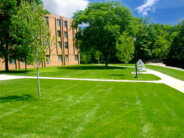 Exterior of apartment building & green space