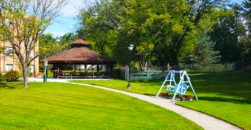Gazebo, swing, and green space